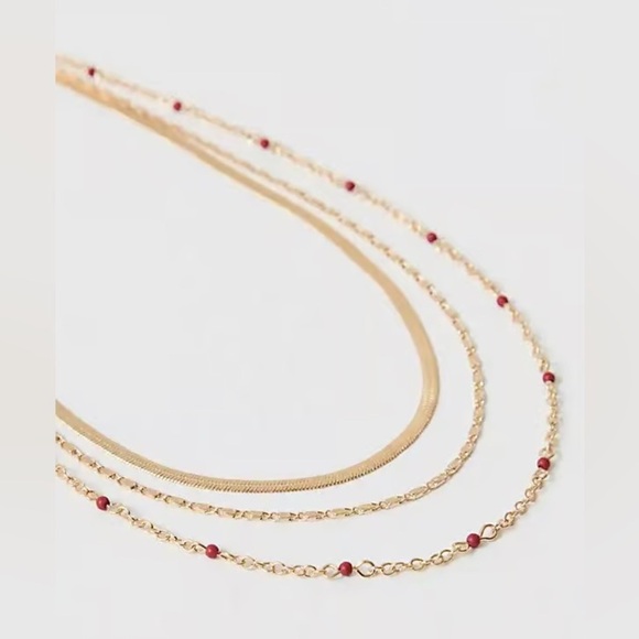 New Free People Everything I Wanted Layered Necklace Gold Blue Stones Turquoise - Picture 3 of 11